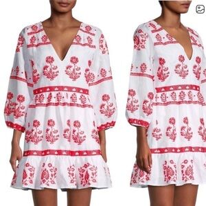 Milly Debbie Cross Stitch Embroidery Floral Linen Mini  Dress Size 0